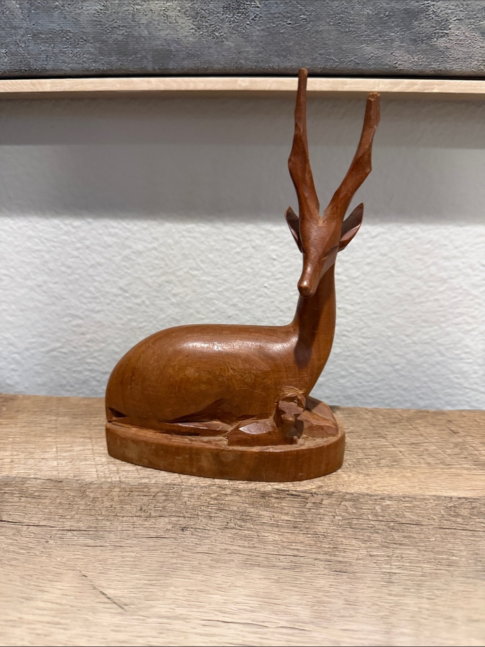Hand-Carved Brown Wooden Antelope Sculpture - Made in Kenya